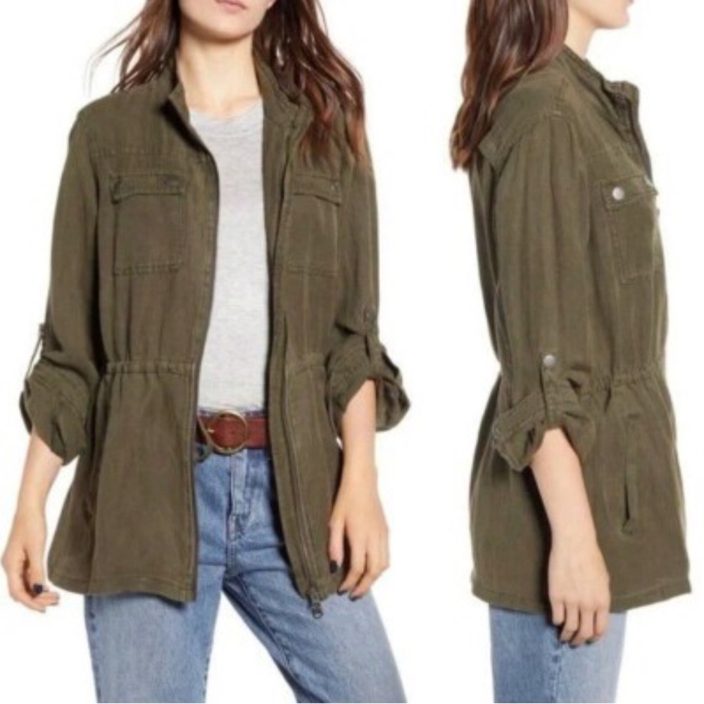 Treasure & Bond Linen Lyocell Army Green Utility Jacket Medium Spring
